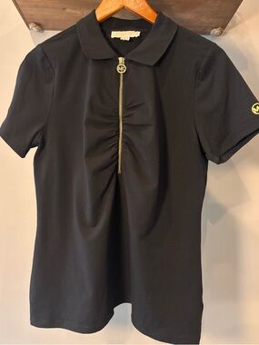Michael Kors Black Polo with Gold MK Zip Pull